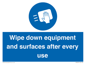 Wipe down equipment and surfaces after every use